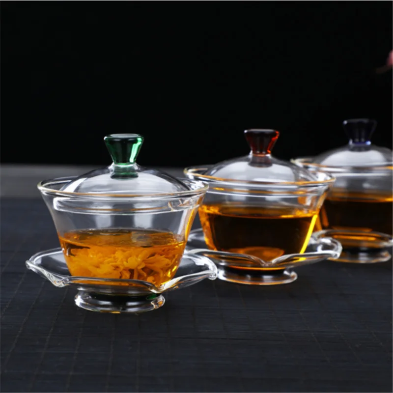 150 мл стеклянная чайная чашка с блюдцем с крышкой Gongfu Цветочная чайная чашка B006