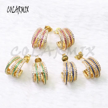 

5pai mix colors earring crystal stud earrings zircon earrings keep color golden jewelry gift for women 50788