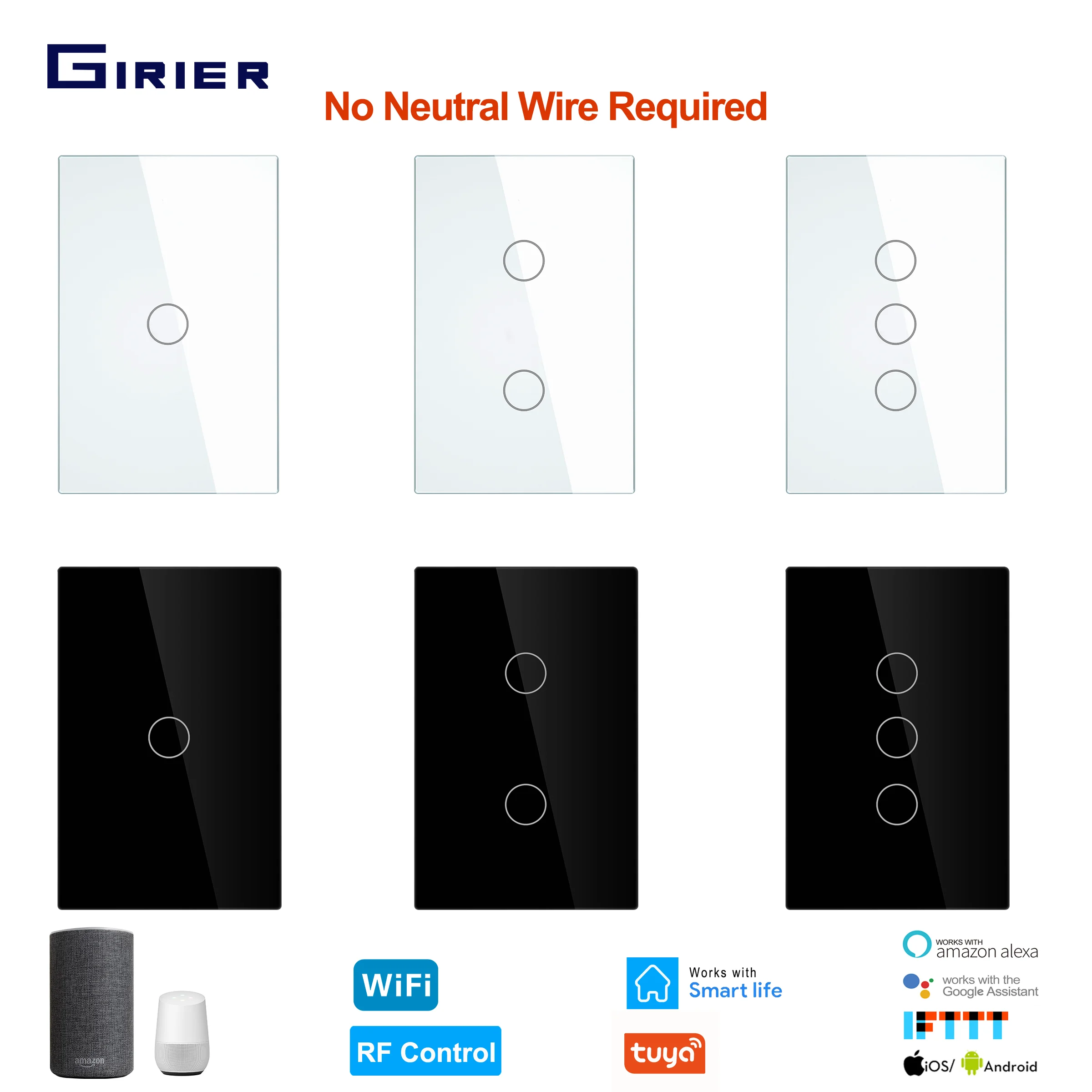 Wifi Inteligente Interruptor Tactil No Neutral De Alambre Requiere