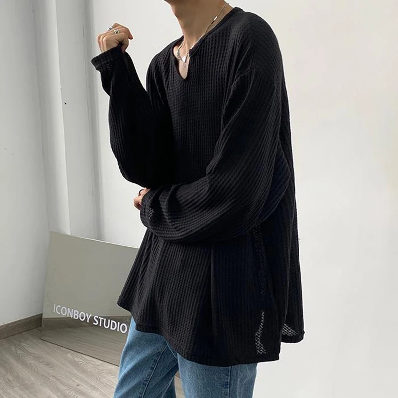 Sun Protection Breathable See Through Sexy Unisex Oversized T-shirt Long Sleeve V Neck Men Clothing 2022 Trend Woman Tee Punk