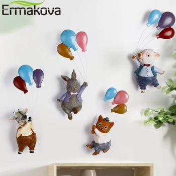 

ERMAKOVA Resin Animal Balloon Figurines Cartoon Animals Ornament Flying Balloons Wall Hanging Decoration for Living Room Bedroom