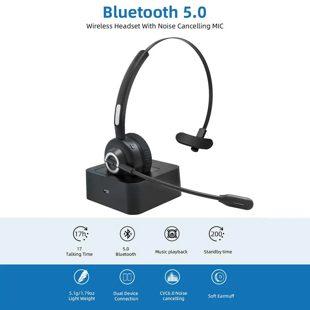 Bluetooth-гарнитура для офиса, беспроводные наушники с шумоподавлением, наушник с микрофоном, зарядная док-станция для IPhone, Android, сотового телефона