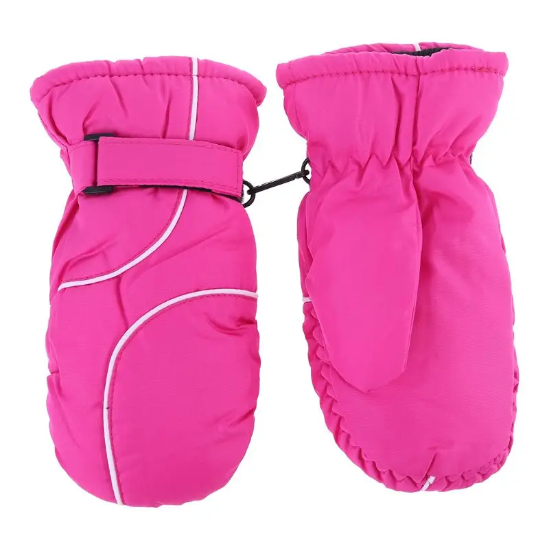 Hot Pink Детские толстые теплые стеганые лыжные перчатки, модные водонепроницаемые ветрозащитные детские варежки для мальчиков и девочек - Цвет: Hot Pink