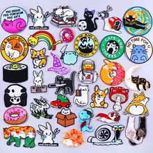 Cute Animal Patches On Clothes Corgi Dog Cat Stripe Patch Iron On Embroidered Patches For Kids Clothing Dinosaur Rabbit Badges