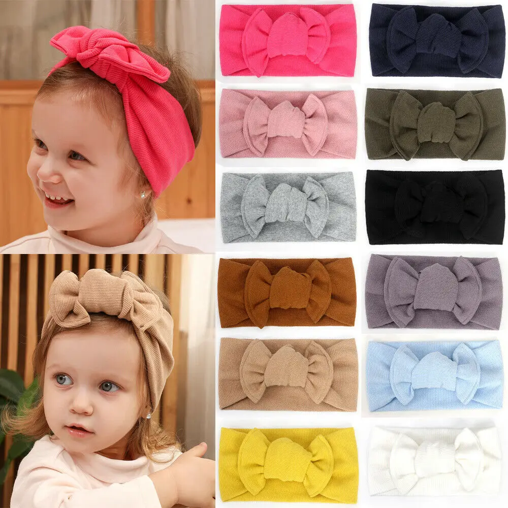 Cute Solid Kid Girl Toddler Crochet Bow Headband Hair Band Accessories Winter 1x