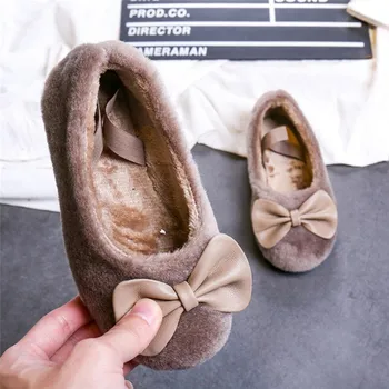 

girls shoes 2019 autumn bow princess sneakers plush lining warm flat toddlers party velvet shoes kinder children schuhe boot