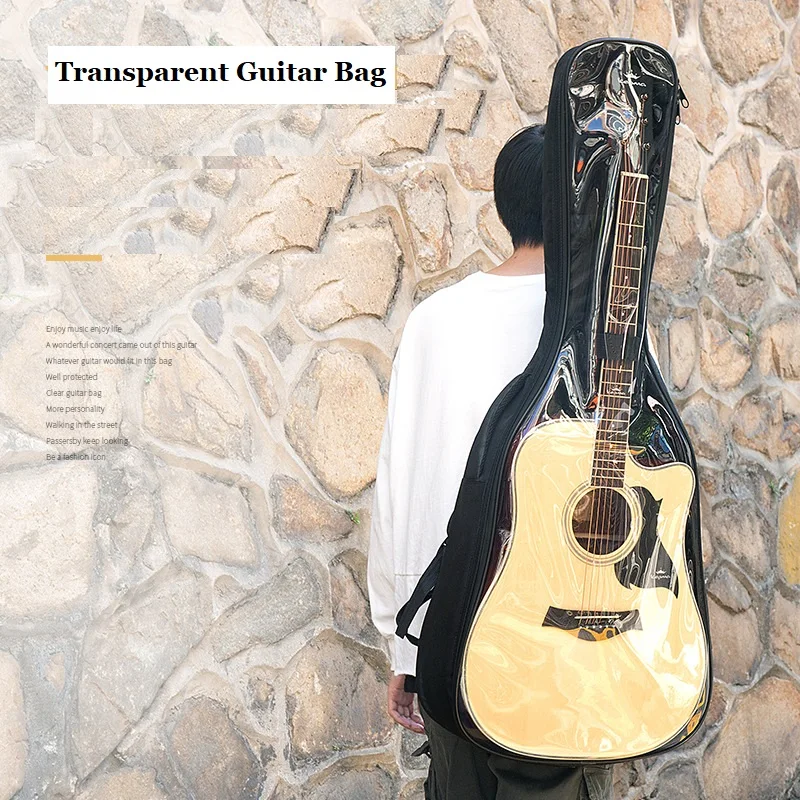 

New Guitar Bag Fashion Transparent Guitar Bag Case Large Capacity Guitar Case With Outer Pockets And Backpack Strap