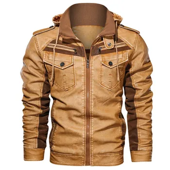 

men winter jackets thick hooded motorcycle pu coats male fashion outwear brand clothing large size