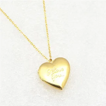 

5pcs/lot I Love You Heart Locket Pendants for Women Men Openable Photo Frame Glossy Stainless Steel Necklaces Family Collar 50cm