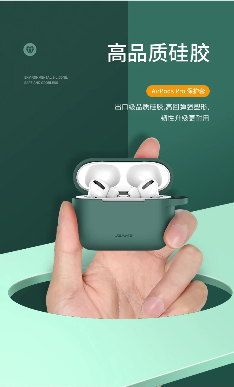 USAMS чехол для наушников для Airpods Pro, чехол для наушников, высокое качество, мягкий силиконовый простой защитный чехол с крючком