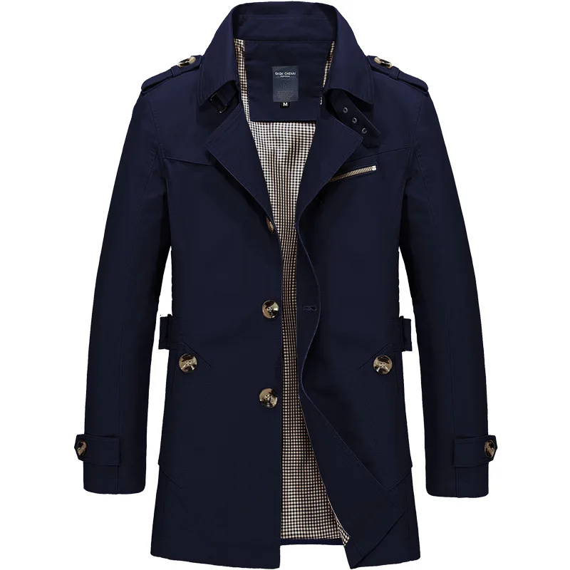 M-5XL Новая Осенняя деловая повседневная куртка мужская хлопковая Длинная ветровка мужская куртка - Цвет: Тёмно-синий