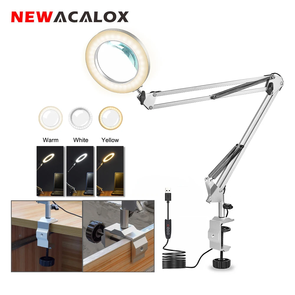 

NEWACALOX Third Hand Soldering Lamp 5X Table Magnifier Soldering Helping Hands USB Magnifier Soldering Holder Magnifying Glass