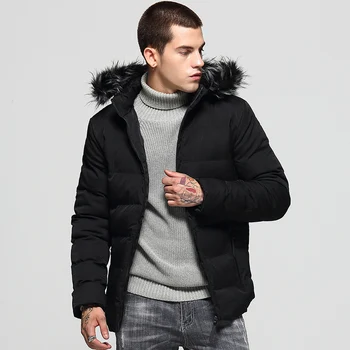 

England Style Fashion Winter Jackets Men Fur Collar Hooded Coats British Velvet Thick Warm Parka Men Casual Cold Outwear
