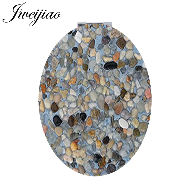 

JWEIJIAO Marble Tools Oval Accessories Makeup Portable mirror stone texture PU Folding Mini pocket mirror for girls party MS35