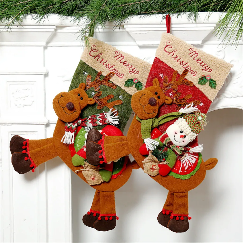 Merry Christmas, тканевый подвешиваемый Подарочный мешок для конфет, носки, украшение для дома, фланелевый носок для конфет, Подарочный пакет, decoratie navidad