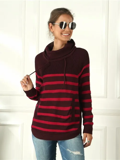 

Turtleneck Women's Pullovers Loose Sweater 2020 Autumn Winter Fashion Striped Long-sleeve Sweater Tops Pulls Femme