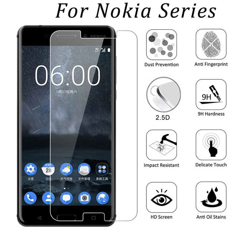 Защитное стекло 9H закаленное для Nokia 7 2 1 Plus 6 5 | Мобильные телефоны и аксессуары