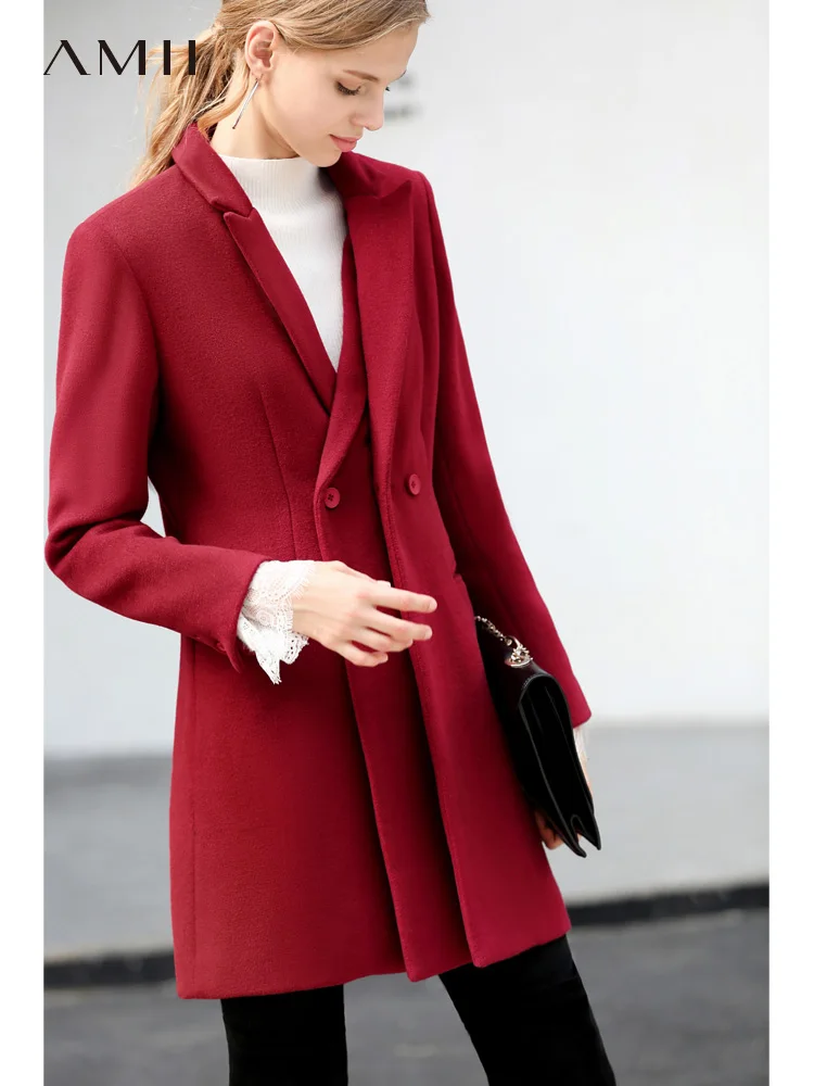 Amii минималистичное английское ветрозащитное пальто с двумя завязками на лацкане зимнее новое длинное тонкое шерстяное пальто
