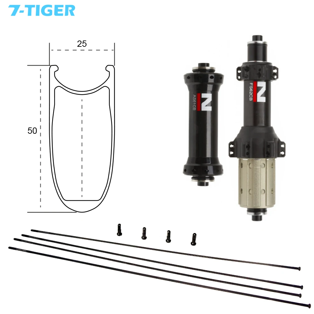 7-Tiger AS61CB FS62CB road bicycle wheelset 700c carbon fiber wheels 50mm deep 25mm wide clincher tubular tubeless sapim xc-ray