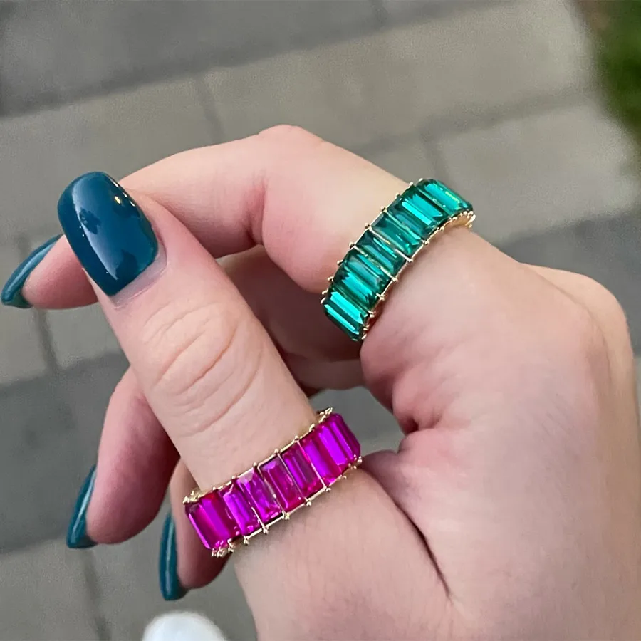 Cubic Zirconia Rings finger ring zircon crystal ring For Women Red Blue Copper Plated Finger Bulk Jewelry