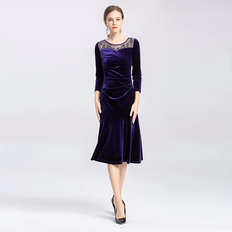 XXXL Платье Vestidos De Fiesta весеннее Стильное женское сексуальное платье из прозрачной сетки с вышивкой в стиле пэчворк с рукавом 3/4 фиолетовое зеленое платье Русалка