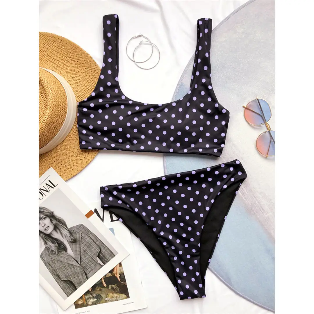 New Sexy Polka Dots Female Swimsuit High Waist Bikini Women Swimwear Two-pieces Bikini set Bather Bathing Suit Swim Lady V2418