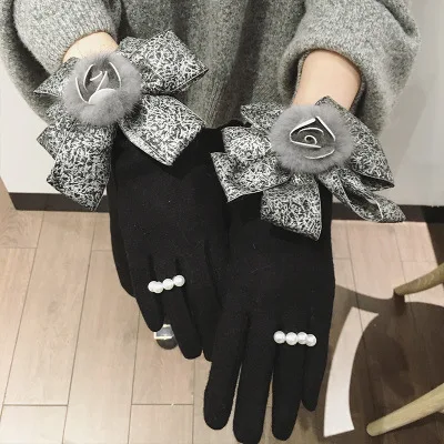 SP & CITY милые зимние перчатки женские цветочные меховые декоративные кашемировые