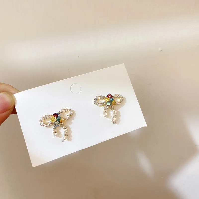 2020 New Korean earring Sweet Crystal Bowknot Zircon Stud Earrings For Women Girls Cute Boucle D'oreille Jewelry Accessories