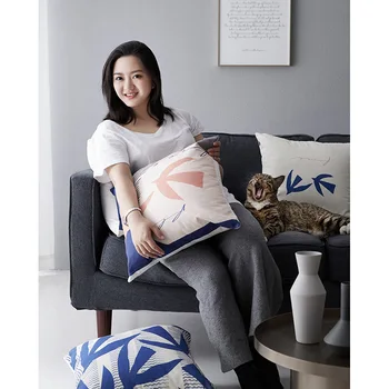 

Cotton thick canvas cushion cover 45*45cm blue pink swallow printed home decorative pillow cover geometric sofa chair pillowcase