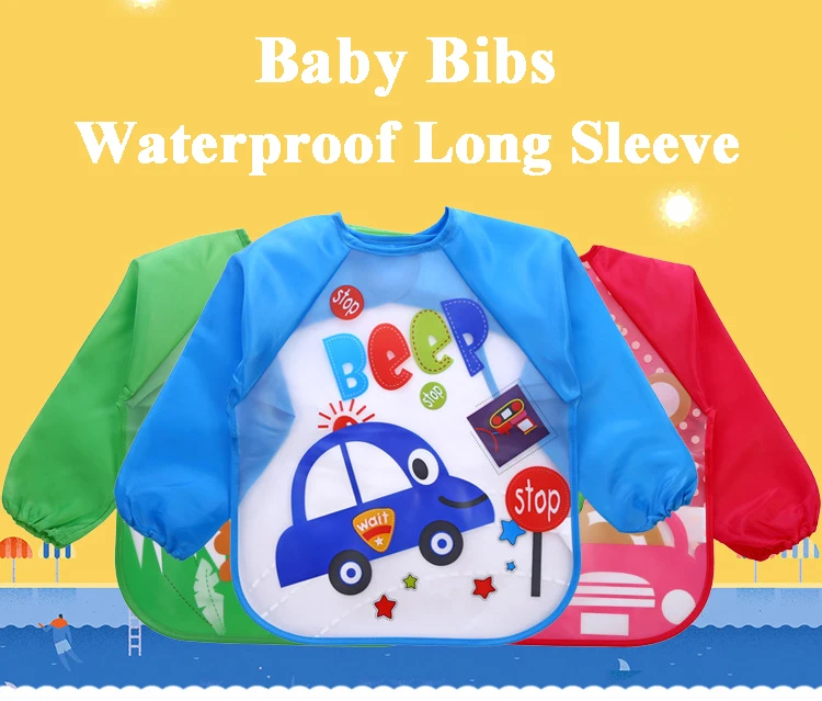 VDOGRIR Baby Bibs Waterproof Long Sleeve Mickey Minnie Girl Bibs Kids Burp Cloth Feeding Bib with Pocket Child Apron Smock baby accessories diy
