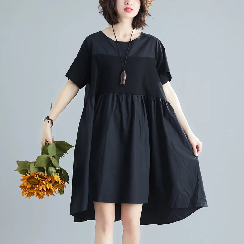 

Solid Color Dress 2019 Summer New Style Korean-style WOMEN'S Wear Loose And Plus-sized Comfortable Western Style Base Skirt