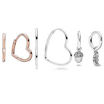 

Authentic 925 Sterling Silver Earring Rose Large&Small Asymmetric Hearts of Love Acorn & Leaf Earring For Women Fine Jewelry