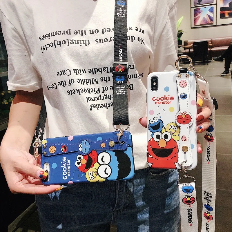

2pcs/lot Phone Case with Lanyard For iphone X For iphone 8 7 6s plus Cute For iphone XS XR XsMax Cartoon TPU cover