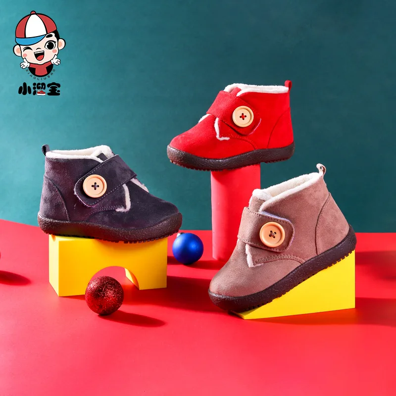 

Xiao liu Treasure Winter plus Velvet Warm Infant Snow Boots Solid Color Anti-slip Soft-Sole Age of 3-5 Men And Women Velcro Cott