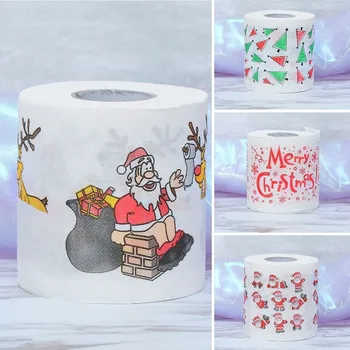 

Christmas Pattern Roll Paper 1pcs Home Santa Claus Bath Toilet Paper Christmas Decorations Funny Xmas Print Toilet Paper Home