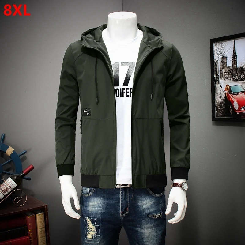 

Oversize spring men's jackets hooded plus size plus fertilizer to increase men's casual loose big size jacket