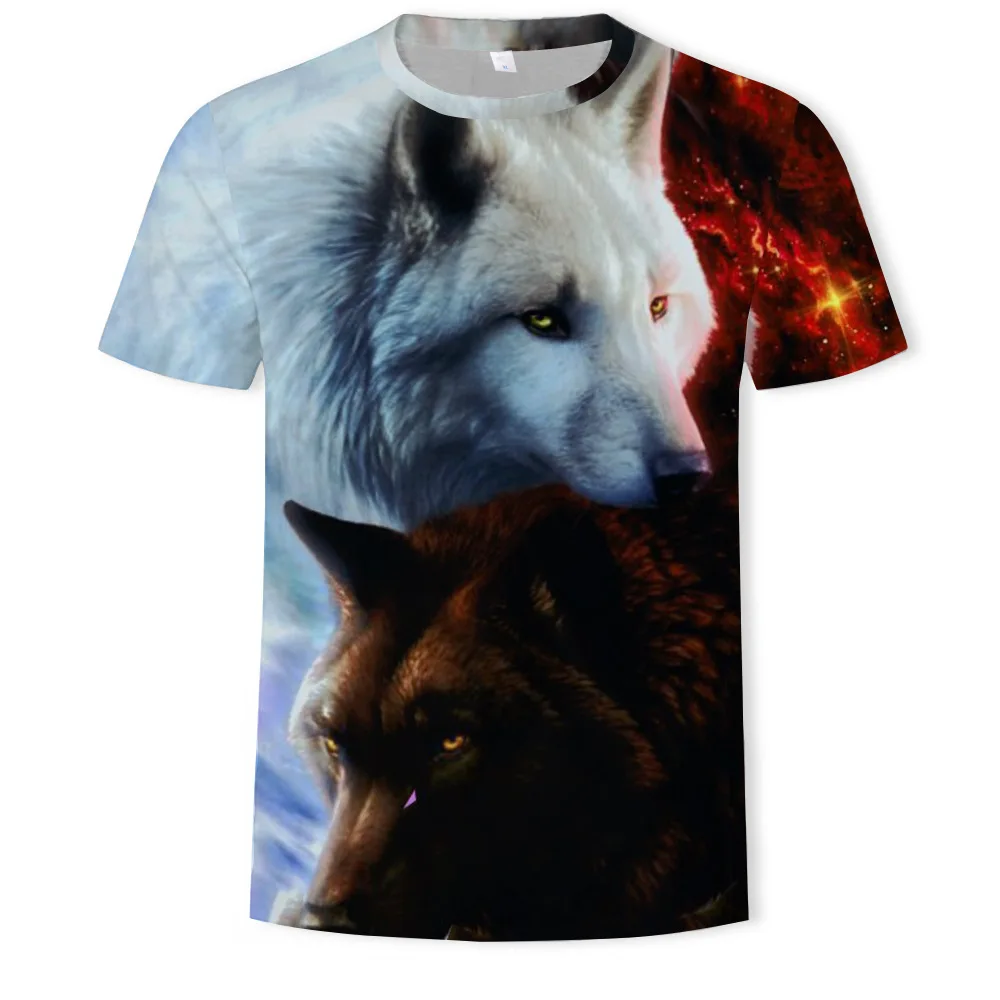 

2019 Black And White Wolves Printing Man Self-cultivation Short Sleeve streetwear t-shirt Creative Design tshirt