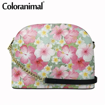 

Beautiful Tropical Hibiscus and Plumeria Printing PU Shoulder Bag for Women Small Crossbody Bag With Chain Messenger Bag Bolso