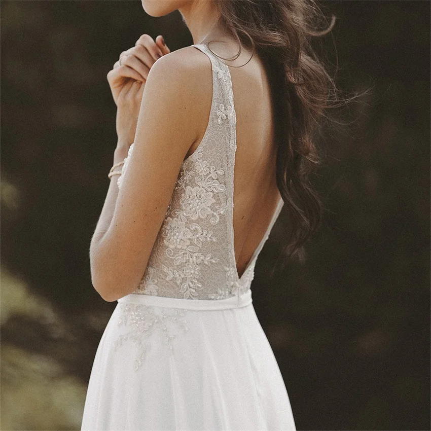 NUOXIFANG vestidos de novia ремни бисером кружевное, шифоновое, Пляжное свадебное платье с v-образным вырезом Свадебное платье с открытой спиной robe de mariage femme