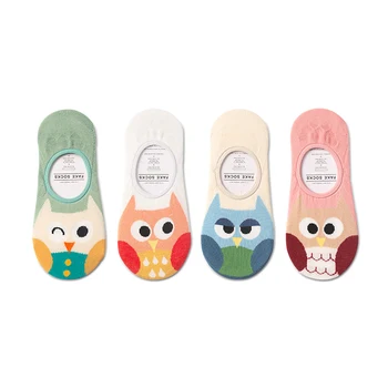 

Summer Cotton No Show Non-Slip Boat Socks Cute Kawaii Harajuku Korean Style Animal Printing Owl Slippers Socks for Women Female