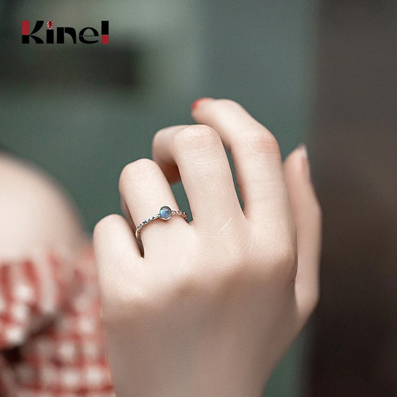 

Kinel Original Moonlight Forest Design Finger Ring Moonstone Gemstone 925 Silver Simple Ring for Women Elegant Jewelry