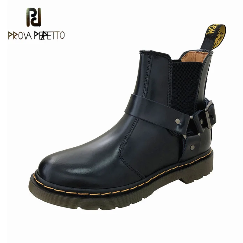 

Prova Perfetto 2019 New British Belt Buckle Soft Bottom Short Boots Women's Round Head Chelsea Boots Military Boots Martin Boots