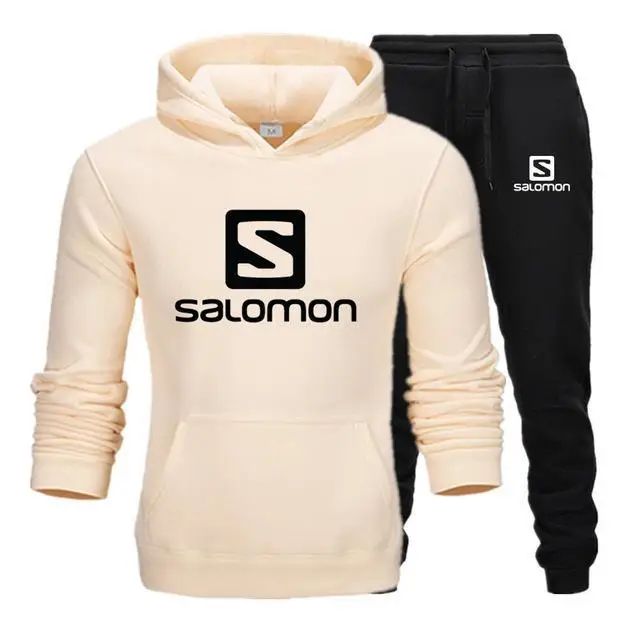 khaki-black-HB Новинка, брендовый спортивный костюм, модные мужские спортивные толстовки, комплекты из двух предметов, флисовая плотная Толстовка+ штаны, спортивный костюм для мужчин - Цвет: khaki-black-HB
