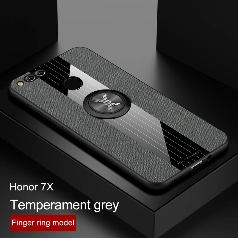Для huawei Honor 7X чехол Роскошный Матовый тканевый глянцевый чехол для huawei Honor 7X противоударный чехол для телефона с кольцом-держателем Fundas Coque - Цвет: Gray 1
