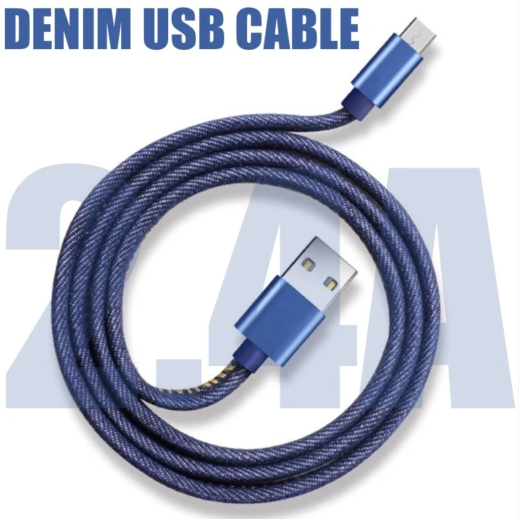 1 м 2 джинсовый USB кабель для передачи данных type C быстрое зарядное устройство Micro usb