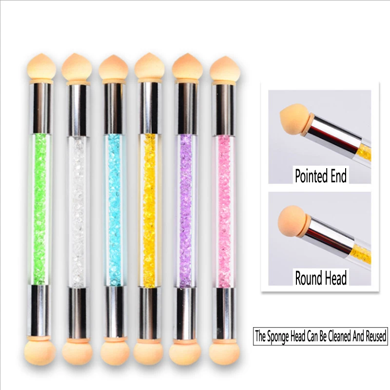 1 Pc Double-ended Nail Art Brush Gradient Shading Pen Dotting Sponge Head Rhinestone Handle Painting Tool |