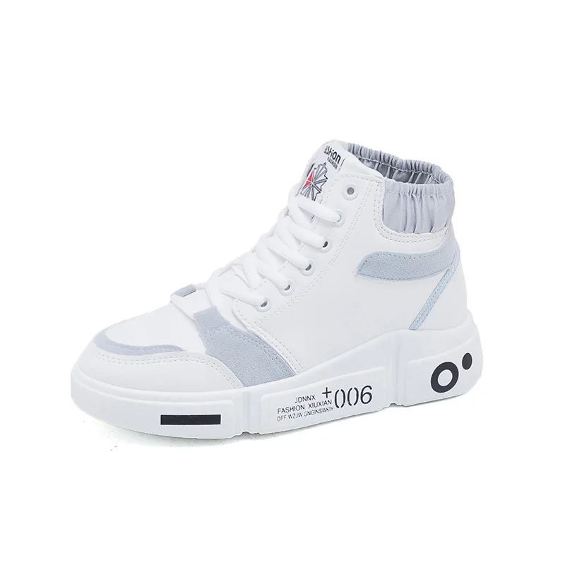 2021 Spring New High-top White Shoes Female Korean Student Running Board Shoes Flat Casual Shoes Female Shoes