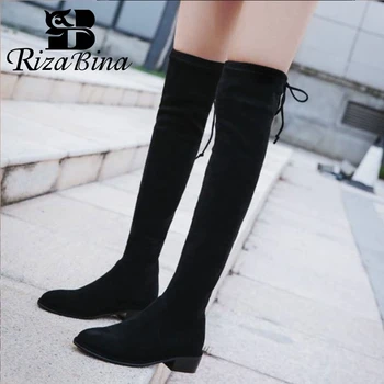 

RIZABINA High Quality Stretch Boots Flats Slip On Over The Knee Boots Women Fashion Winter Warm Women Footwear Size 34-39