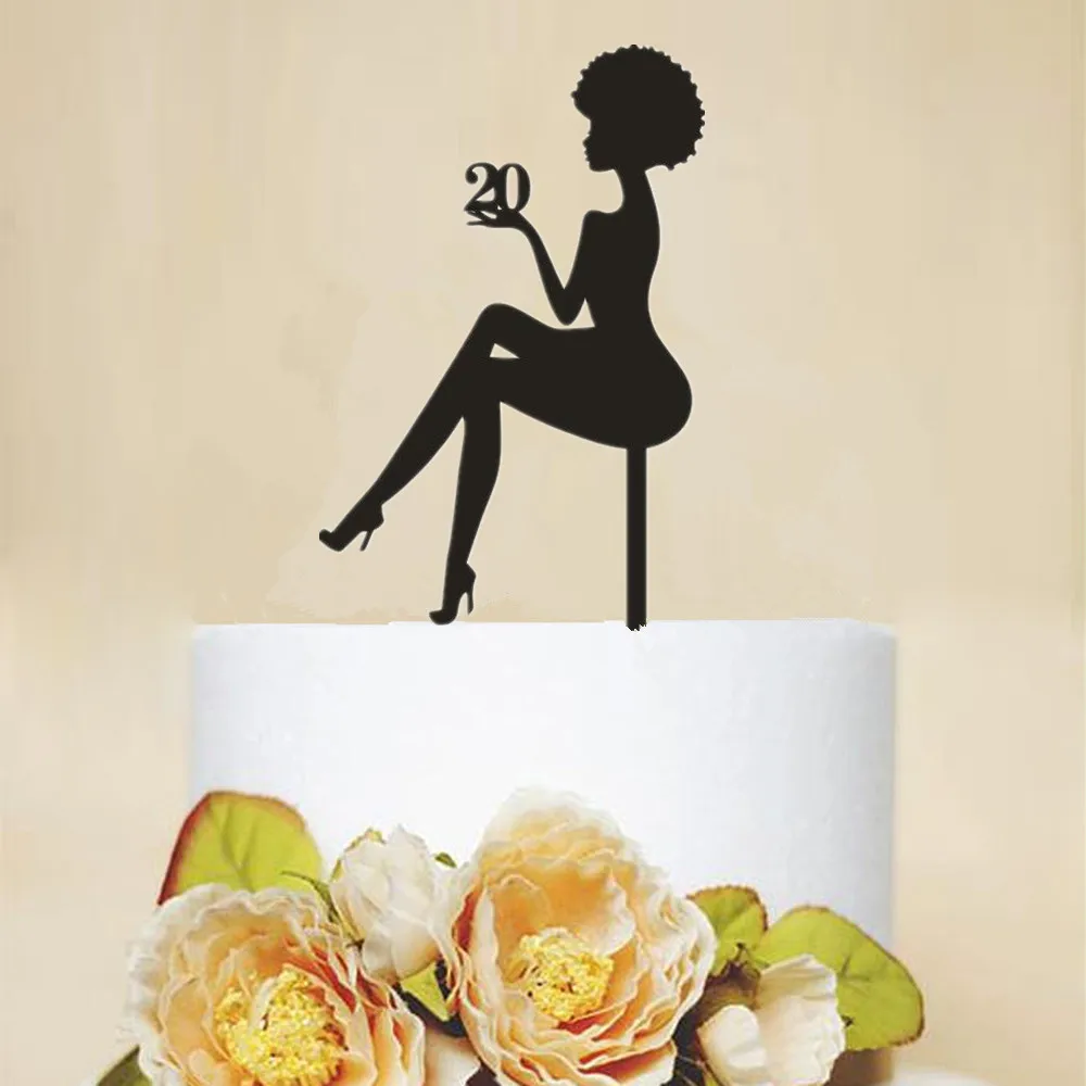 

Short Hair Beautiful Girl Personalized Cake Topper Custom Age High Heels Lady Birthday Party Cake Accessories Unique Party Gifts