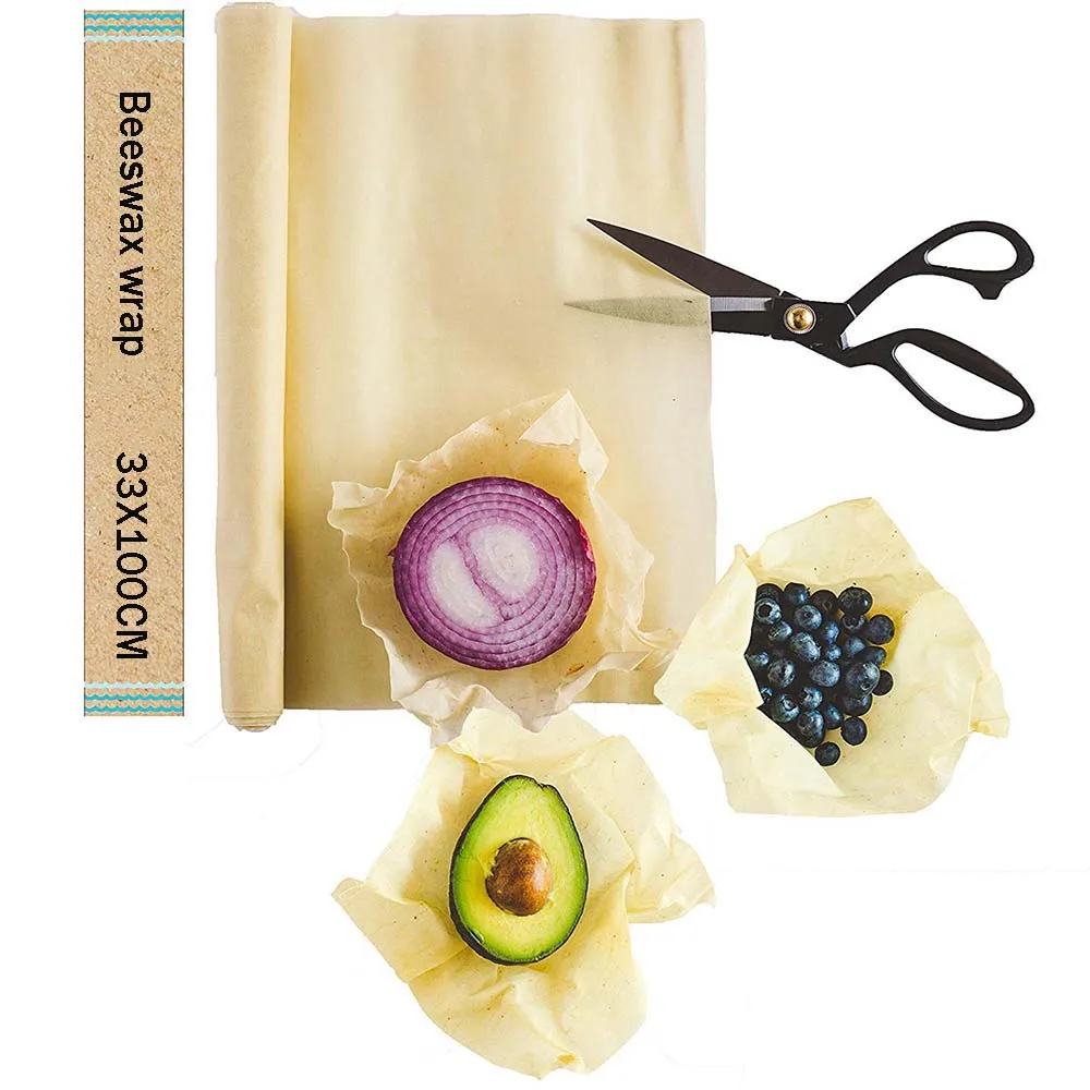Beeswax Food Wrap Zero Waste Reusable Food Wrap Eco-friendly Washable Beeswax Wrap Roll for Sandwich Fruit 33 x 100cm
